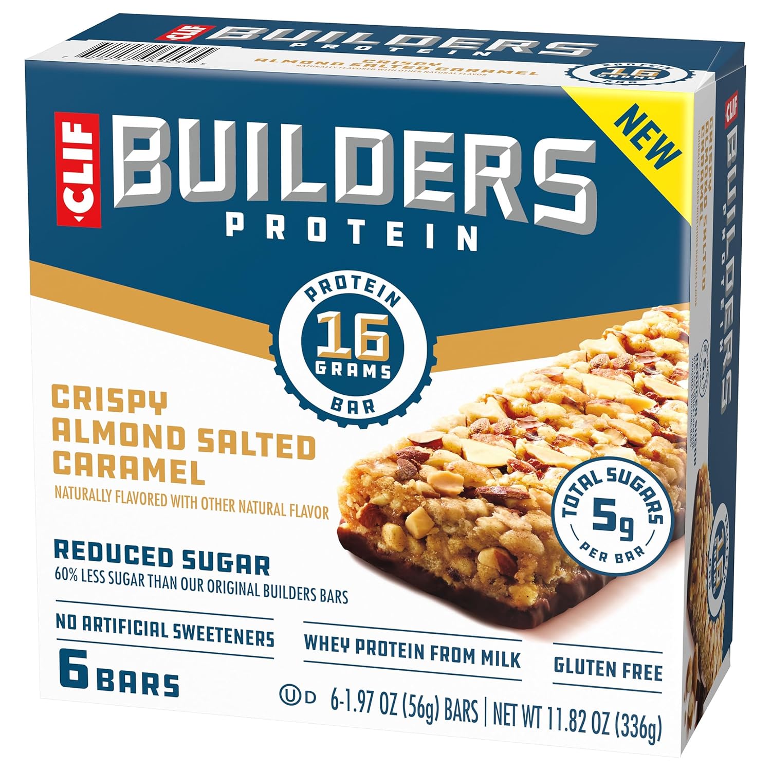 CLIF BUILDERS Reduced Sugar Protein Bar - Grab-and-Go Peanut Butter Chocolate Breakfast for Busy Commuters and Professionals