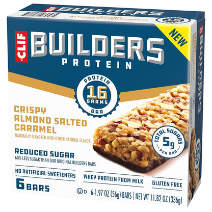 CLIF BUILDERS Reduced Sugar Protein Bar - Grab-and-Go Peanut Butter Chocolate Breakfast for Busy Commuters and Professionals