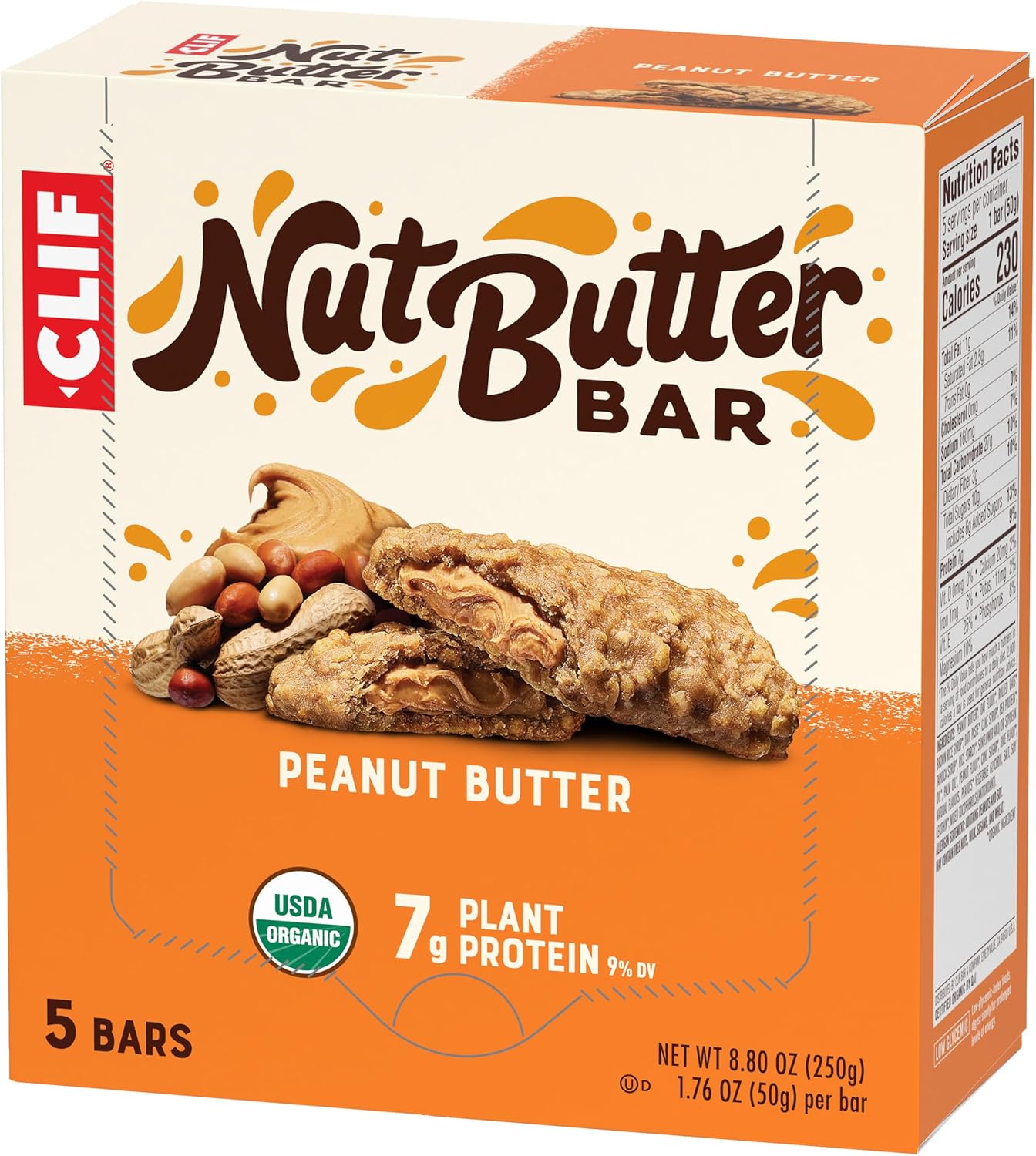 CLIF Nut Butter Bar Peanut Butter – Desk Drawer Energy Bar for Busy Workdays, 5-Pack