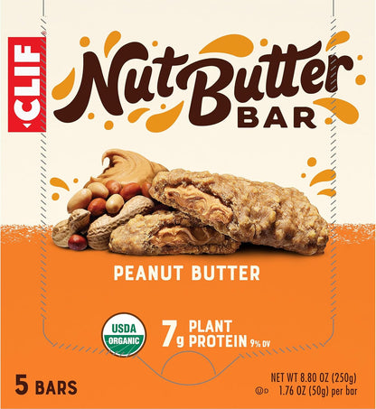 CLIF Nut Butter Bar Peanut Butter – Desk Drawer Energy Bar for Busy Workdays, 5-Pack