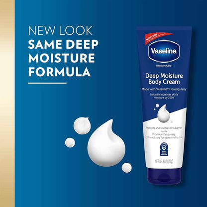 Vaseline Healing Deep Moisture Cream – Hypoallergenic, Non-Comedogenic Body Lotion for Sensitive Skin Families, 8 Pack