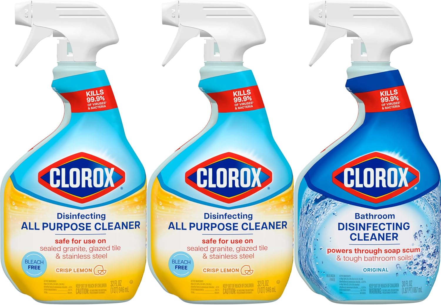 Clorox Disinfecting Cleaner Bundle – Child-Safe Home Disinfection Without Bleach Fumes, 2-Pack for Kitchens and Bathrooms