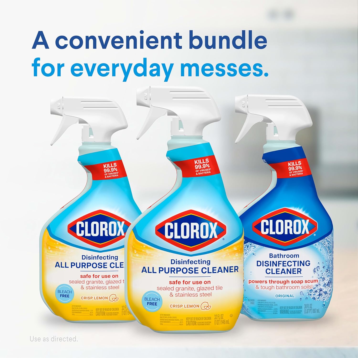 Clorox Disinfecting Cleaner Bundle – Child-Safe Home Disinfection Without Bleach Fumes, 2-Pack for Kitchens and Bathrooms