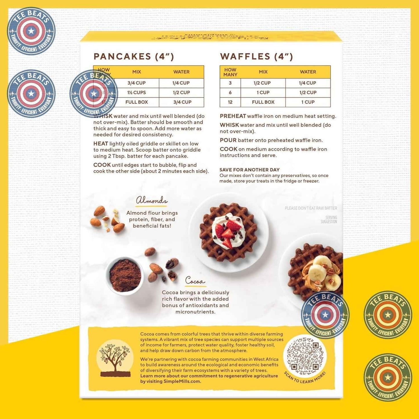 Simple Mills Cocoa Pancake Mix – One-Box Pantry Staple for Clutter-Free Kitchens, 20 Pancake Yield