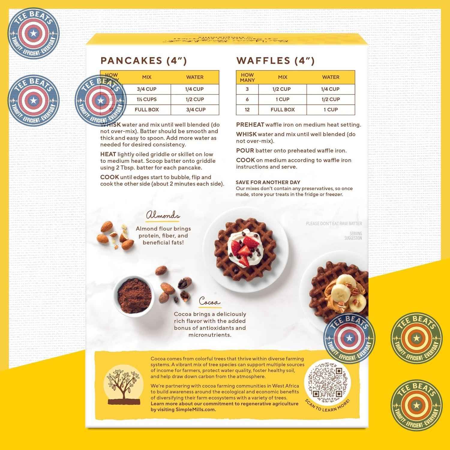 Simple Mills Cocoa Pancake Mix – One-Box Pantry Staple for Clutter-Free Kitchens, 20 Pancake Yield