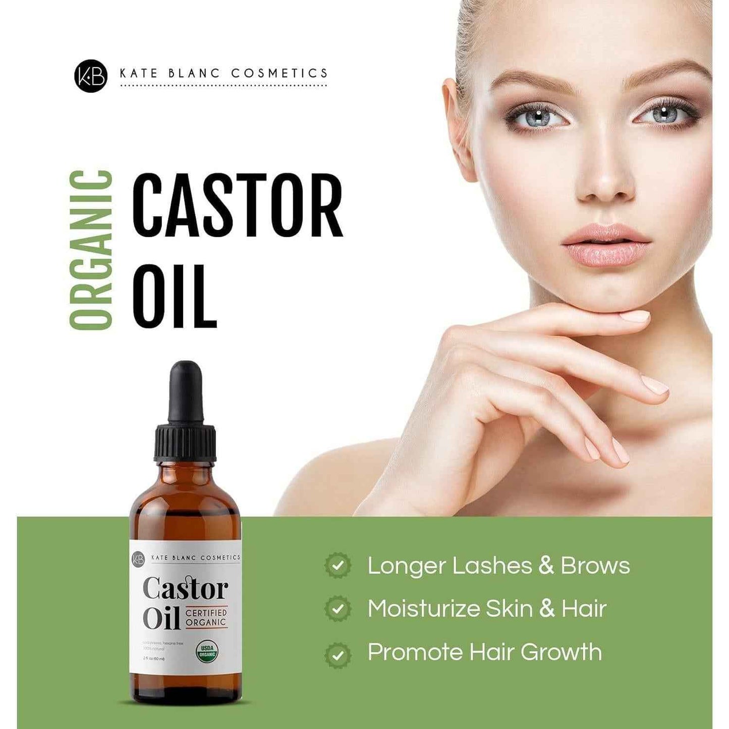 Kate Blanc Cosmetics Castor Oil Organic – Valentine's Day Gift for Her with Premium Glass Bottle