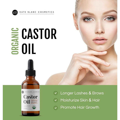 Kate Blanc Cosmetics Castor Oil Organic – Valentine's Day Gift for Her with Premium Glass Bottle