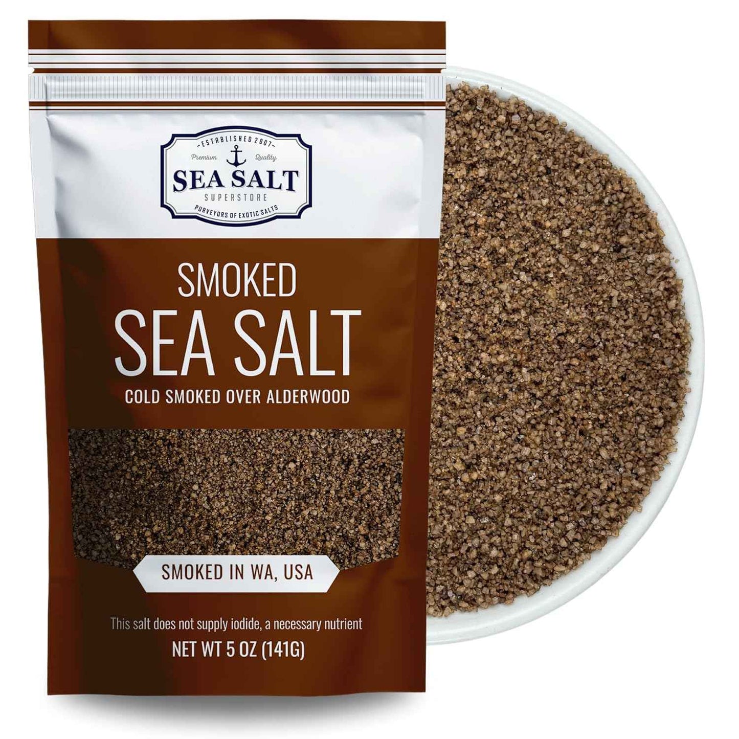 Fine Grain Cold Smoked Sea Salt Over Alderwood, Unrefined Fine Smoky Flavored Kosher Salt for Grilling & Cooking, 5 oz Bag