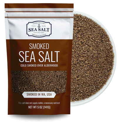 Fine Grain Cold Smoked Sea Salt Over Alderwood, Unrefined Fine Smoky Flavored Kosher Salt for Grilling & Cooking, 5 oz Bag
