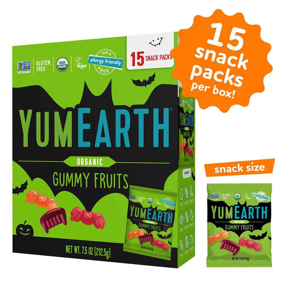 YumEarth Organic Halloween Lollipops - Safe Trick or Treat Candy for Allergy Prone Kids, Individually Wrapped, No Artificial Dyes, 8.7 oz