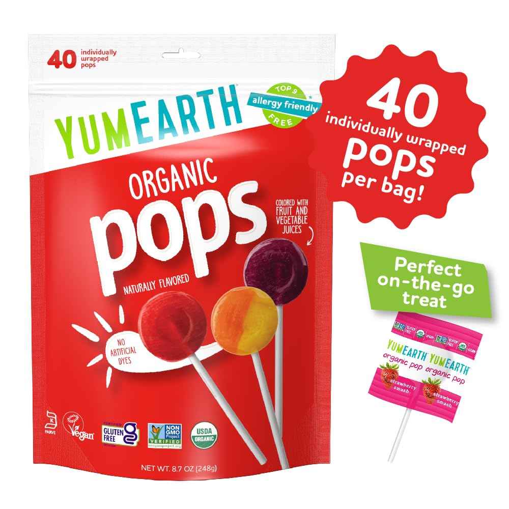 YumEarth Organic Lollipops - Peanut and Tree Nut Free Sweets Made in Dedicated Facility, Variety Pack