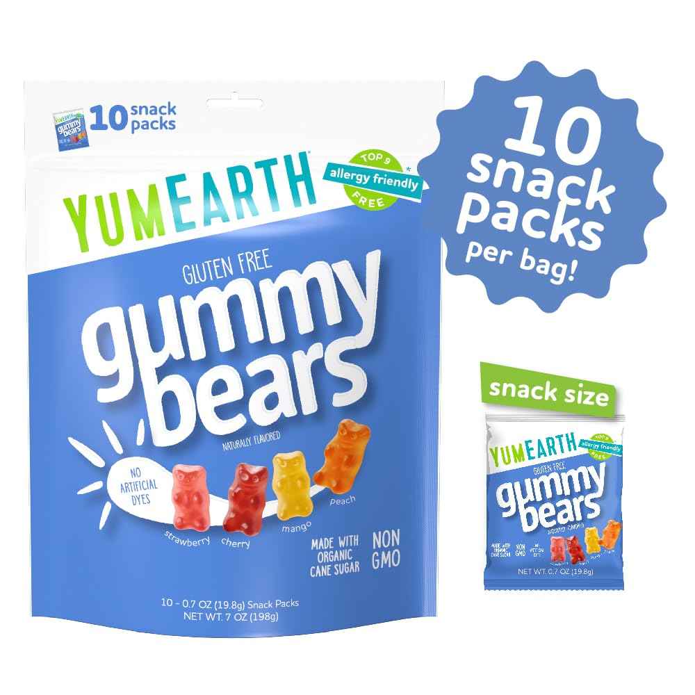 YumEarth Organic Gummy Bears – Halloween Non Candy Treat, Allergy Safe Trick or Treat Snack Packs