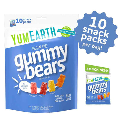 YumEarth Organic Gummy Bears – Halloween Non Candy Treat, Allergy Safe Trick or Treat Snack Packs