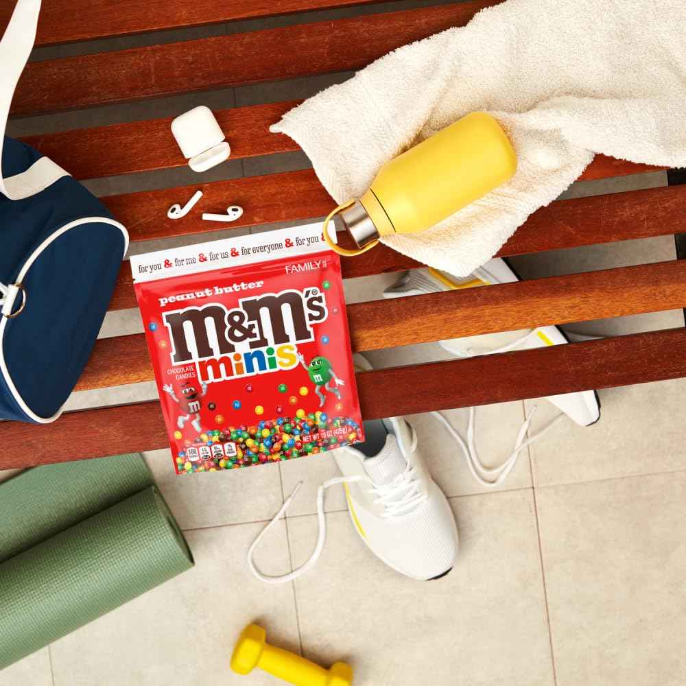 M&M'S Minis Peanut Butter Candy 15 oz Family Size Resealable Bag for Camping Trips, Picnic Tables and RV Travel Snacking