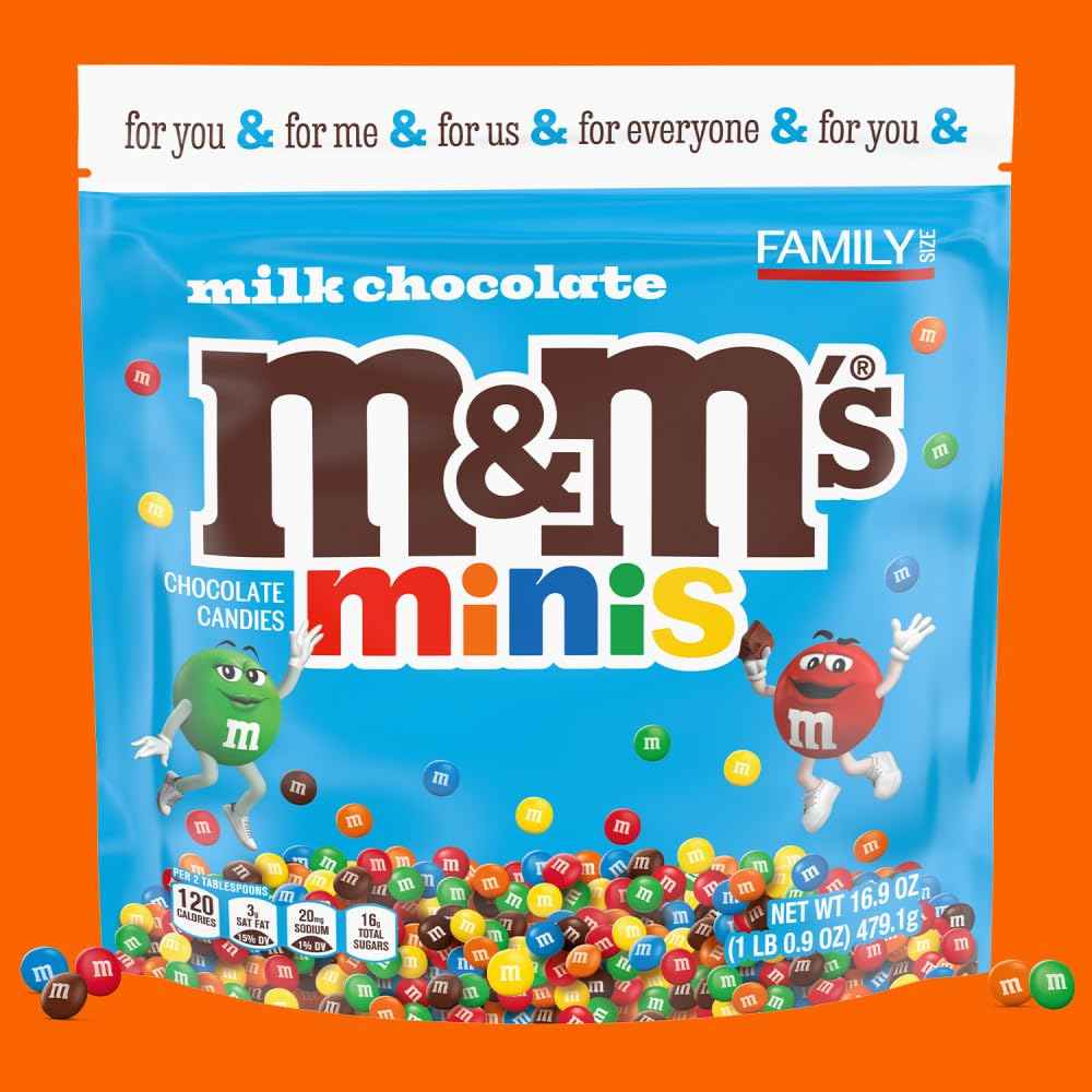 M&M'S MINIS Mini Milk Chocolate – Thoughtful Birthday and Valentine's Day Gift Basket Filler, 16.9 oz Family Size