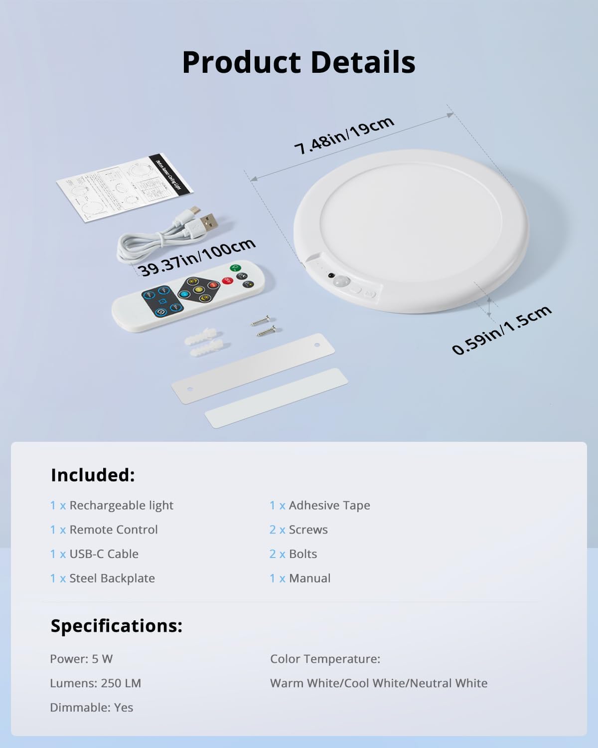 Combuh Cordless Magnetic Ceiling Light – Clutter-Free Wireless Fixture for Intentional Renter Living, No Drill or Wiring