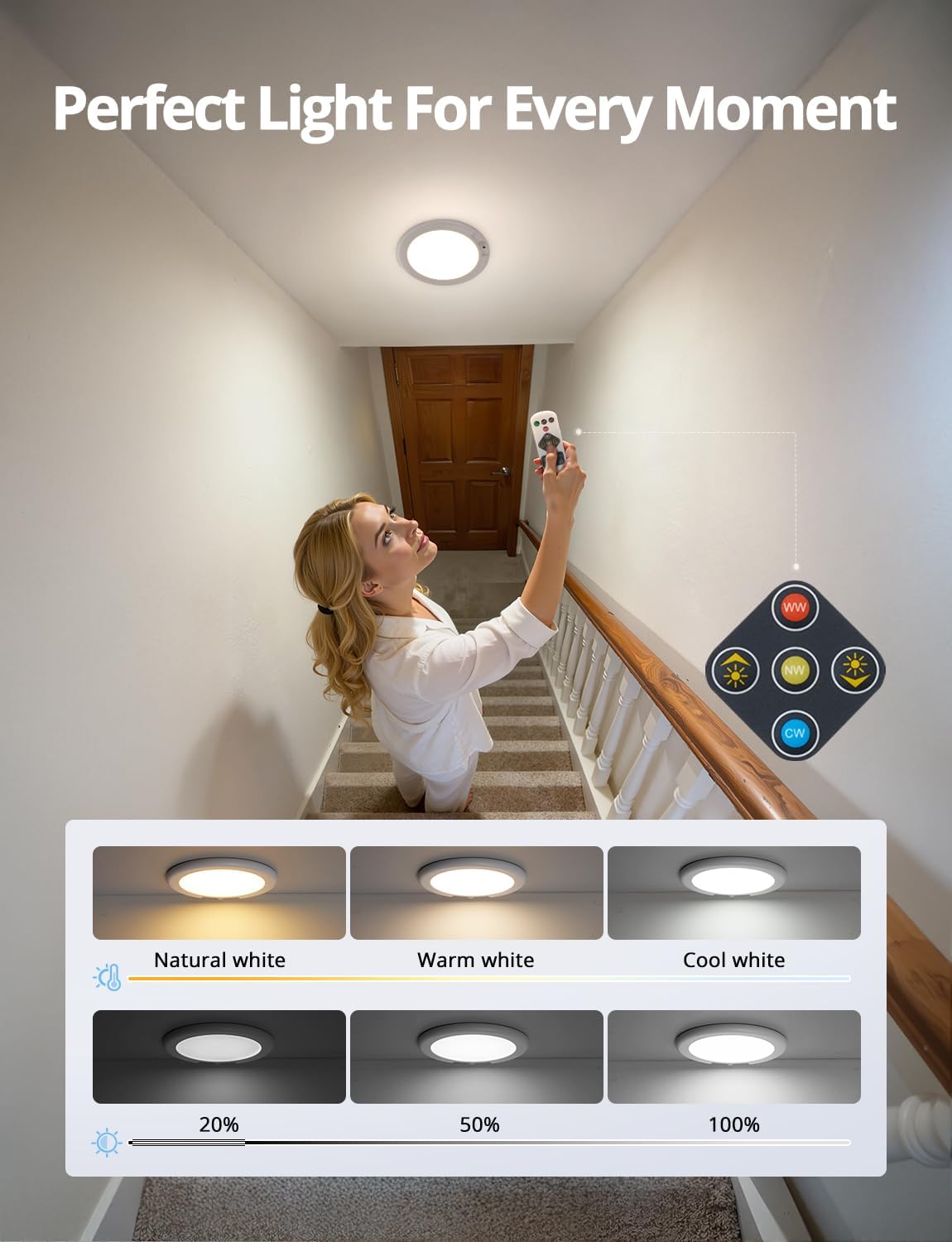 Combuh Cordless Magnetic Ceiling Light – Clutter-Free Wireless Fixture for Intentional Renter Living, No Drill or Wiring