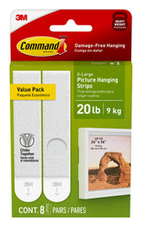 Command 20 Lb XL Heavyweight Picture Hanging Strips, Effortless Adhesive Hanger for Less Is More Gallery Walls and Quiet Home Offices, 8 Pairs White Adhesive Strips