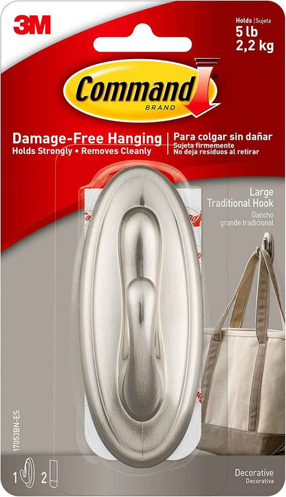 3M Command Decorative Wall Hook – Living Room Accent Piece with Brushed Nickel Finish, Damage-Free