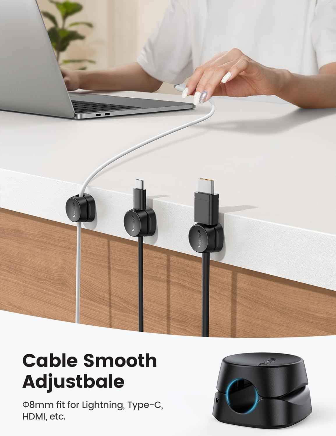 Lamicall Cable Holder Clips – Car Center Console Cord Organizer That Stops Falling Chargers, 6-Pack