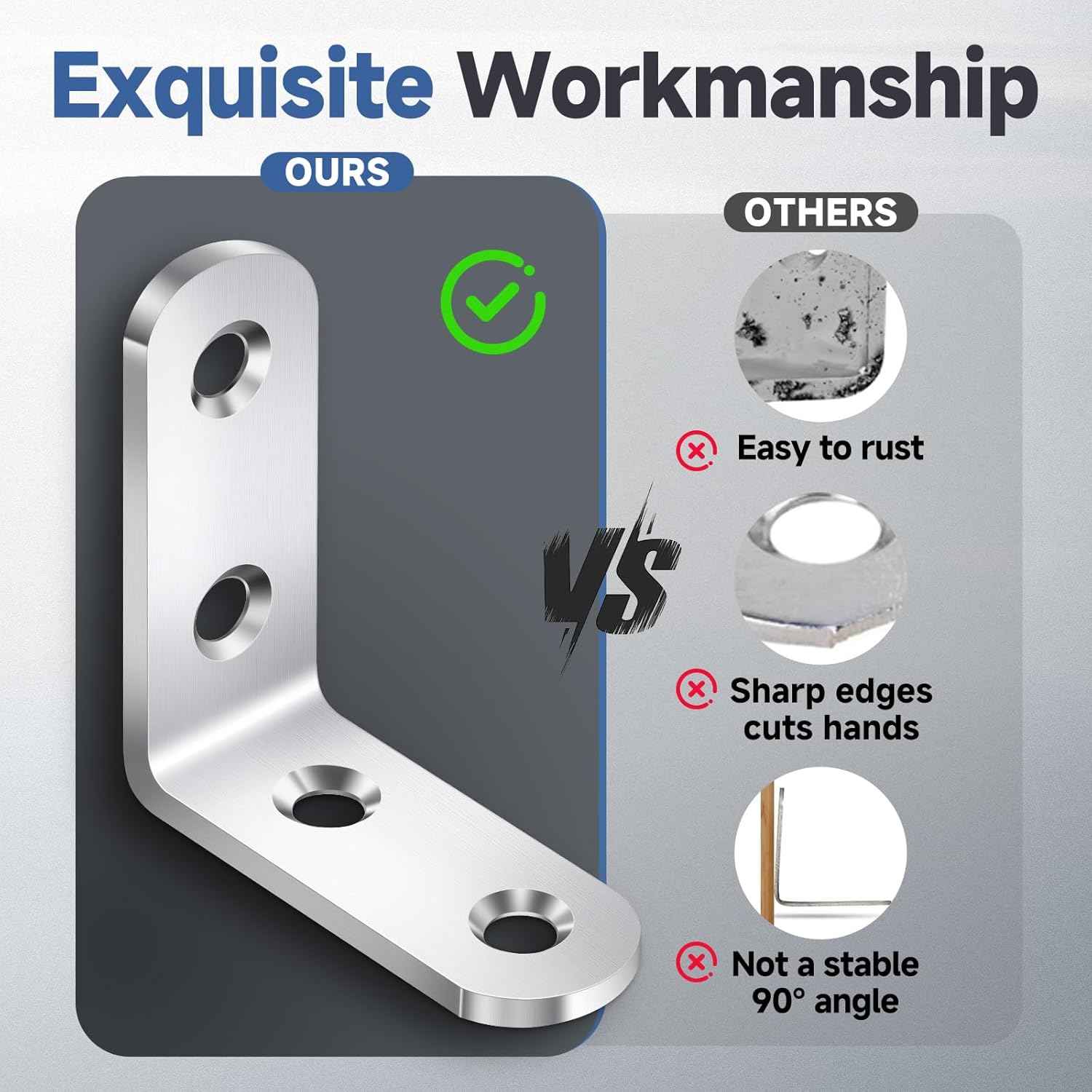 SleekFix L Bracket Set 20 Pack - Rounded Edge Stainless Steel Braces for Child-Safe Furniture Repairs and Pet-Friendly Homes