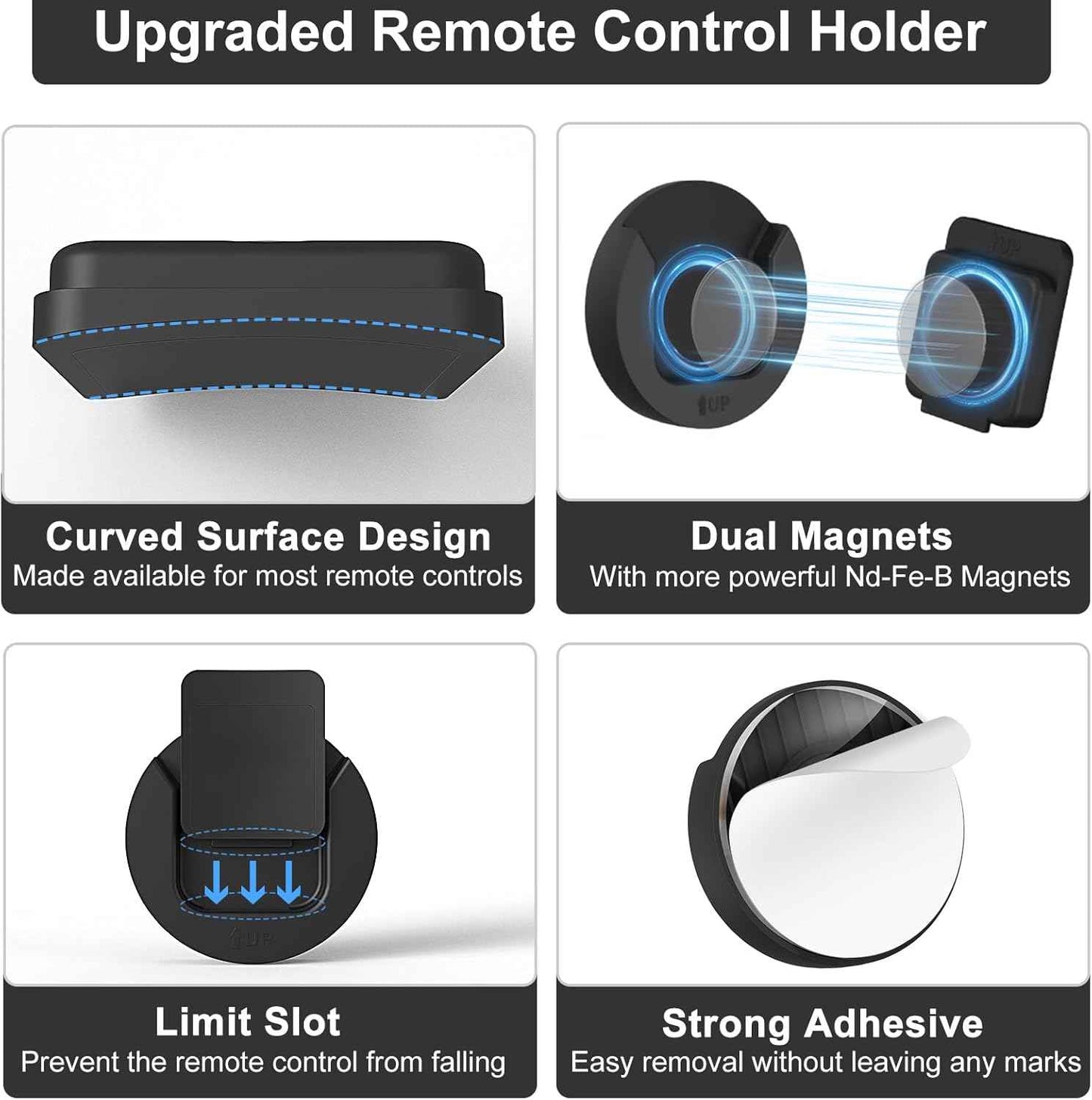 FOCUSFLOW Magnetic Remote Holder 4 Pack – Office Desk Organizer for Presentation Clickers and Metal Tools