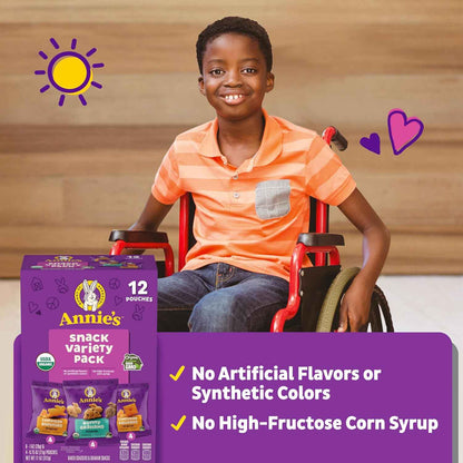 Annie's Organic Cheddar Bunnies, Bunny Grahams & Squares – After-School Snack Box for Picky Eaters