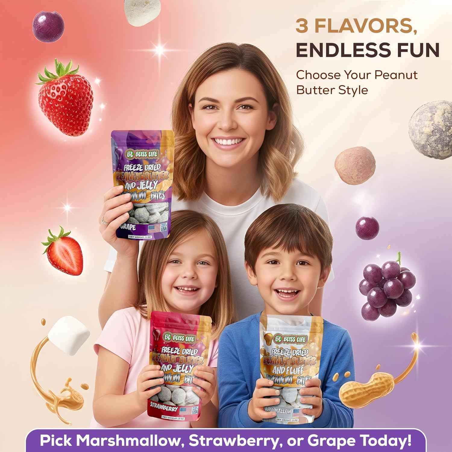 Freeze Dried PB&J Grape Candy – Lunchbox Snack for Kids, Crunchy Sweet Treat That Melts in Your Mouth 2oz