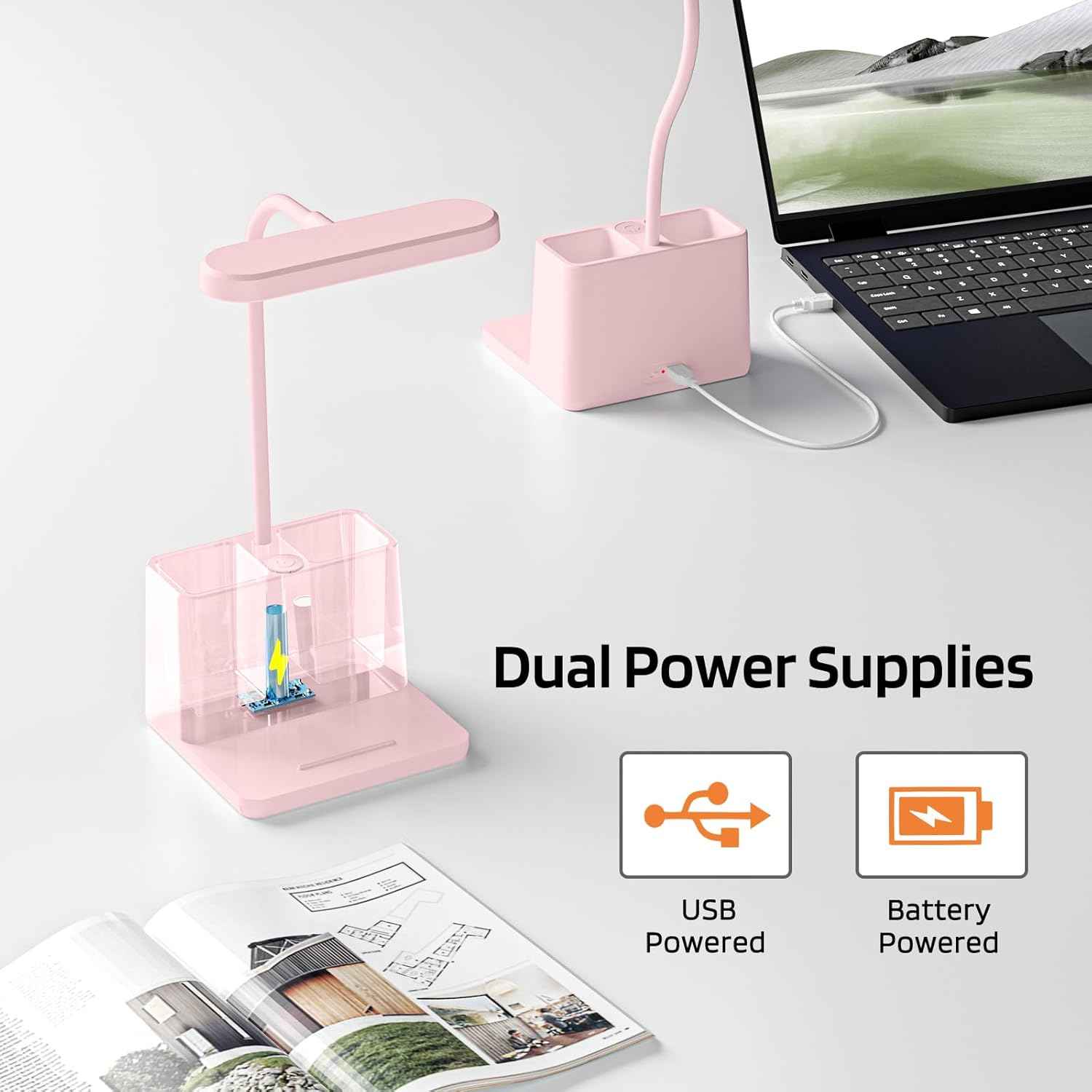 AXX Cute Desk Lamp Pink – Cozy Valentine's Day Gift for Women, Rechargeable Gooseneck Light for Bedroom and Dorm