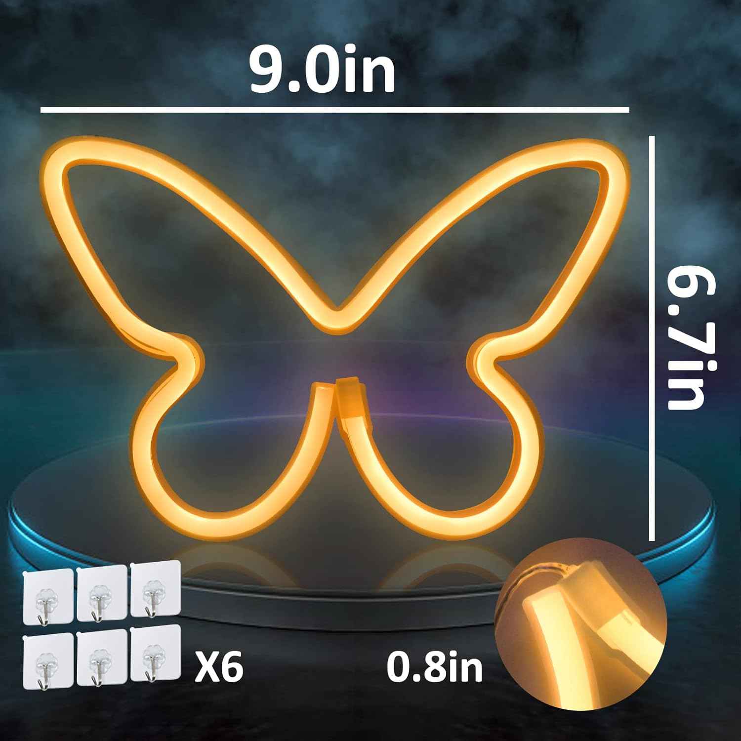 BRIGHTDECK 3-Piece Butterfly Neon Wall Art – Soft Glow Living Room and Dorm Room Decoration, Battery or USB Powered Accent Lighting