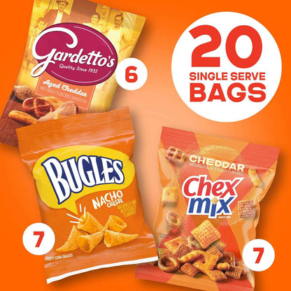 General Mills Cheesy Snack Variety Pack – Backyard Patio Party Snack Station, Cheddar Chex Mix, Nacho Bugles & Gardetto's Single-Serve