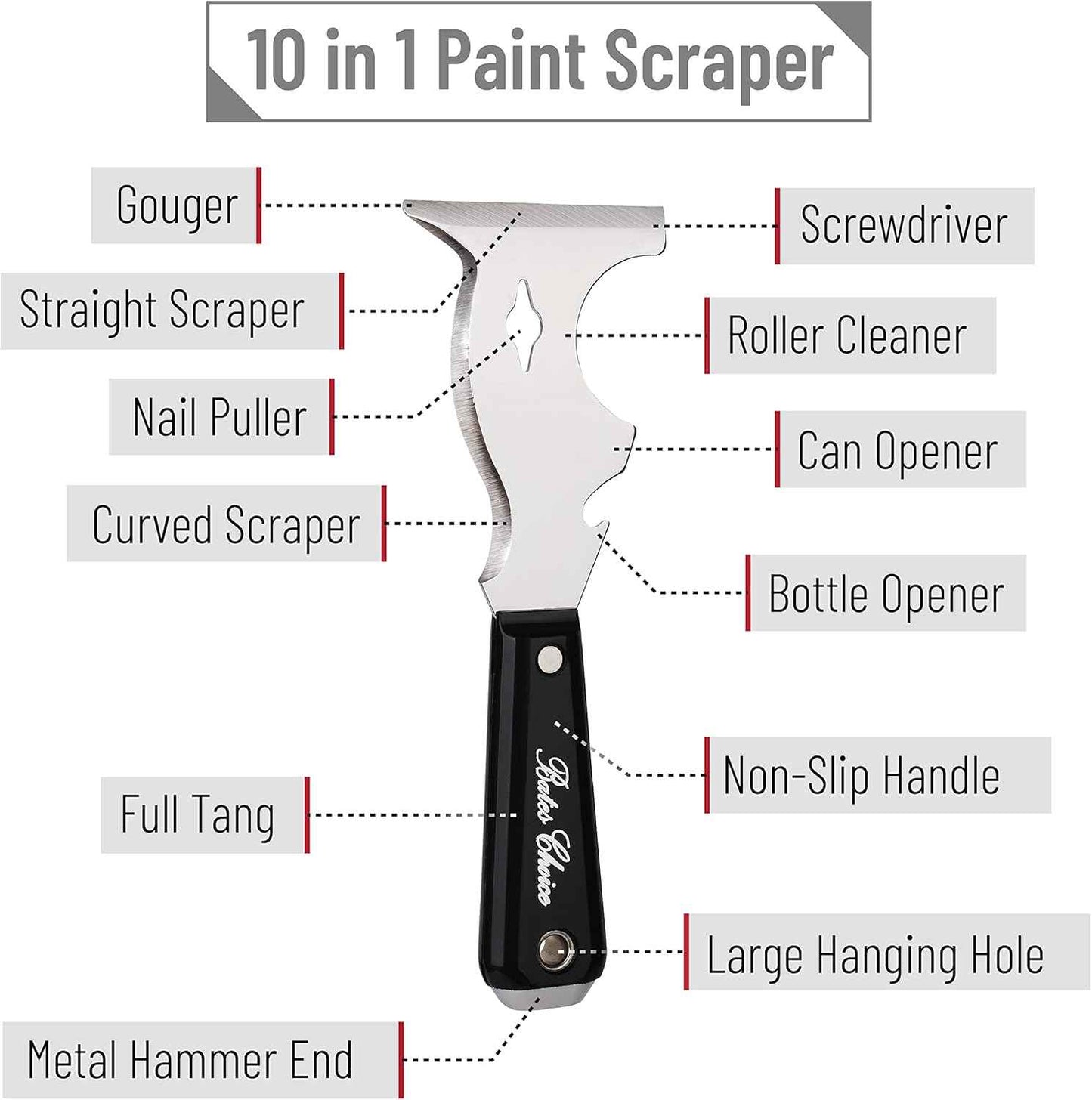 Bates 10 in 1 Paint Scraper – Strip Old Finish from Porch Railings and Spindles