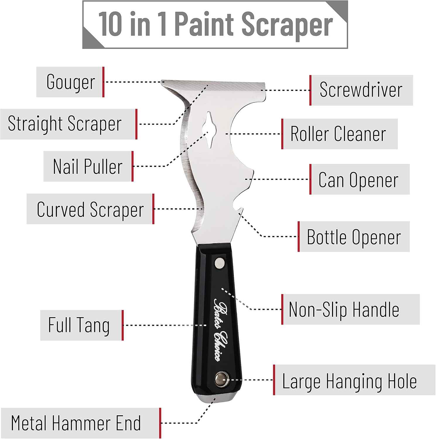 Bates 10 in 1 Paint Scraper – Strip Old Finish from Porch Railings and Spindles