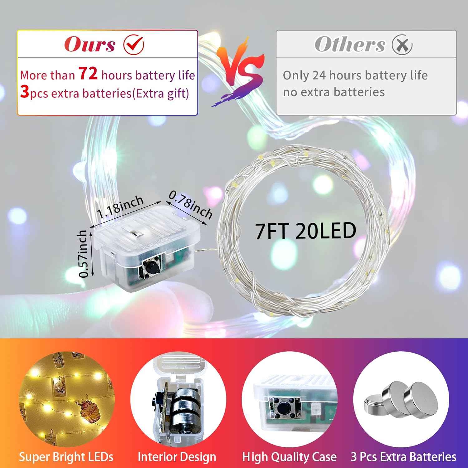 Aurora Glow Starry String Lights 20 LED Twinkle Lights Battery Powered for Window Accent Lighting and Shelf Styling