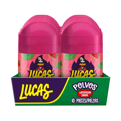 Lucas Powder Watermelon Flavored Candy – Portable Snack for Road Trips, Camping, and Park Picnics, 10 Pack of 0.71oz Bottles