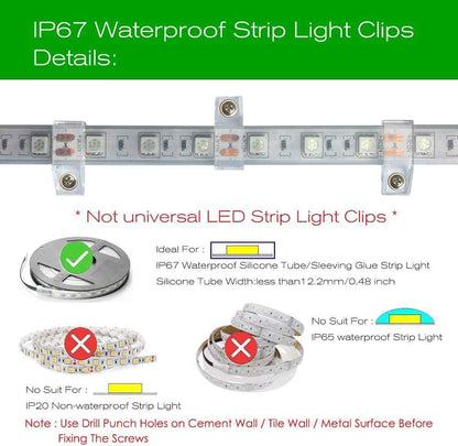 ATB Weatherproof LED Strip Light Clips for Camping Trailers and Patio Cover Installations, Clear 10mm/12mm Mounting Bracket Pack of 100