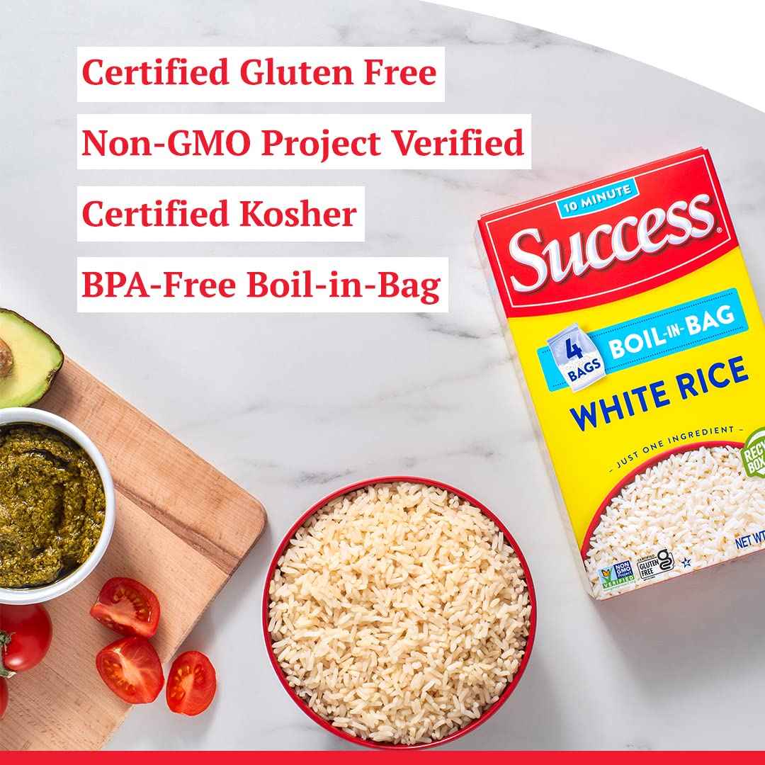 Success Boil-in-Bag Rice, Gluten-Free Non-GMO White Rice for Clean Weeknight Meal Prep, No Preservatives