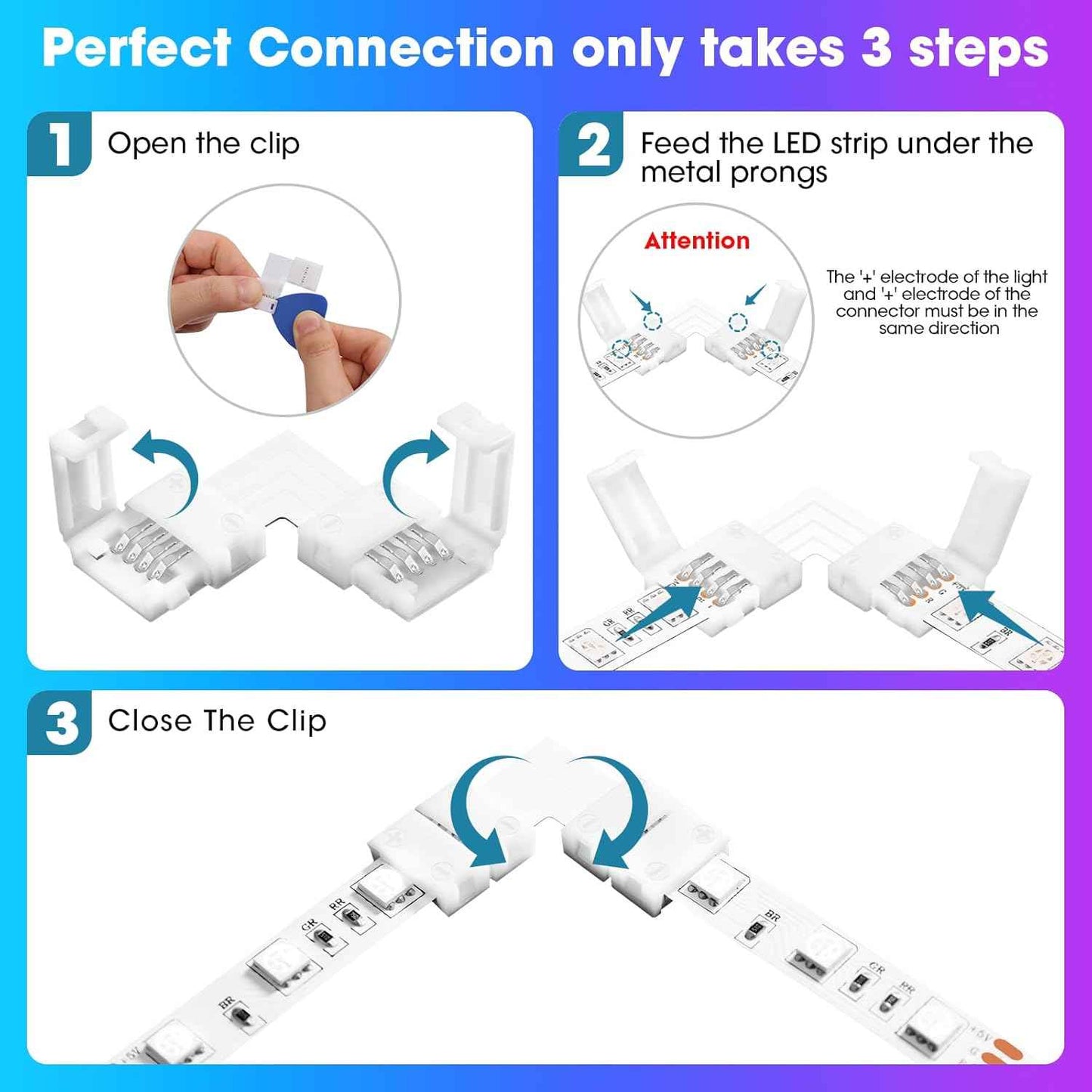 MISSOURI 10-Pack LED Strip Connectors – Practical DIY Gift for Him, Solderless 4-Pin L-Shape Adapters for RGB Home Lighting Projects