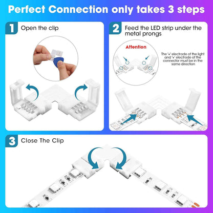 MISSOURI 10-Pack LED Strip Connectors – Practical DIY Gift for Him, Solderless 4-Pin L-Shape Adapters for RGB Home Lighting Projects