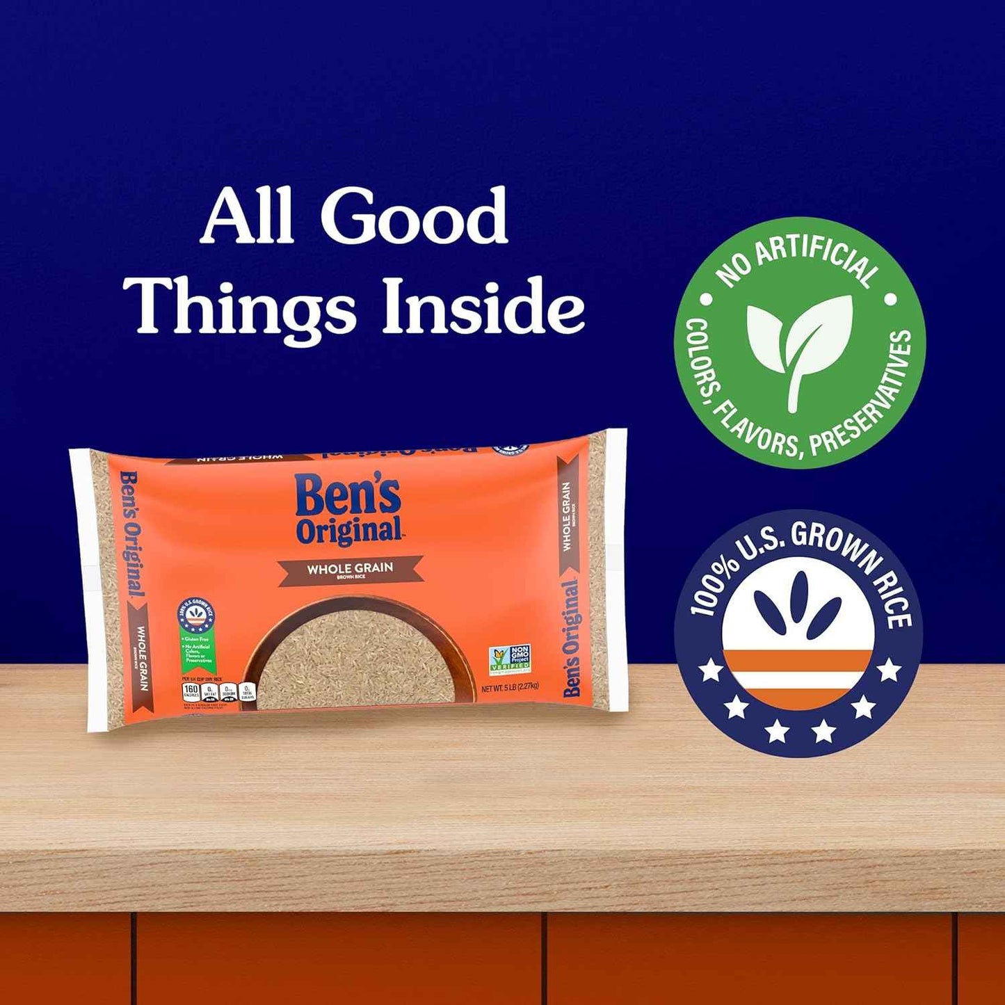 BEN'S ORIGINAL Whole Grain Brown Rice, 5 lb Bag – Low-Fat Whole Grain Side Dish for Wellness-Focused Home Cooks
