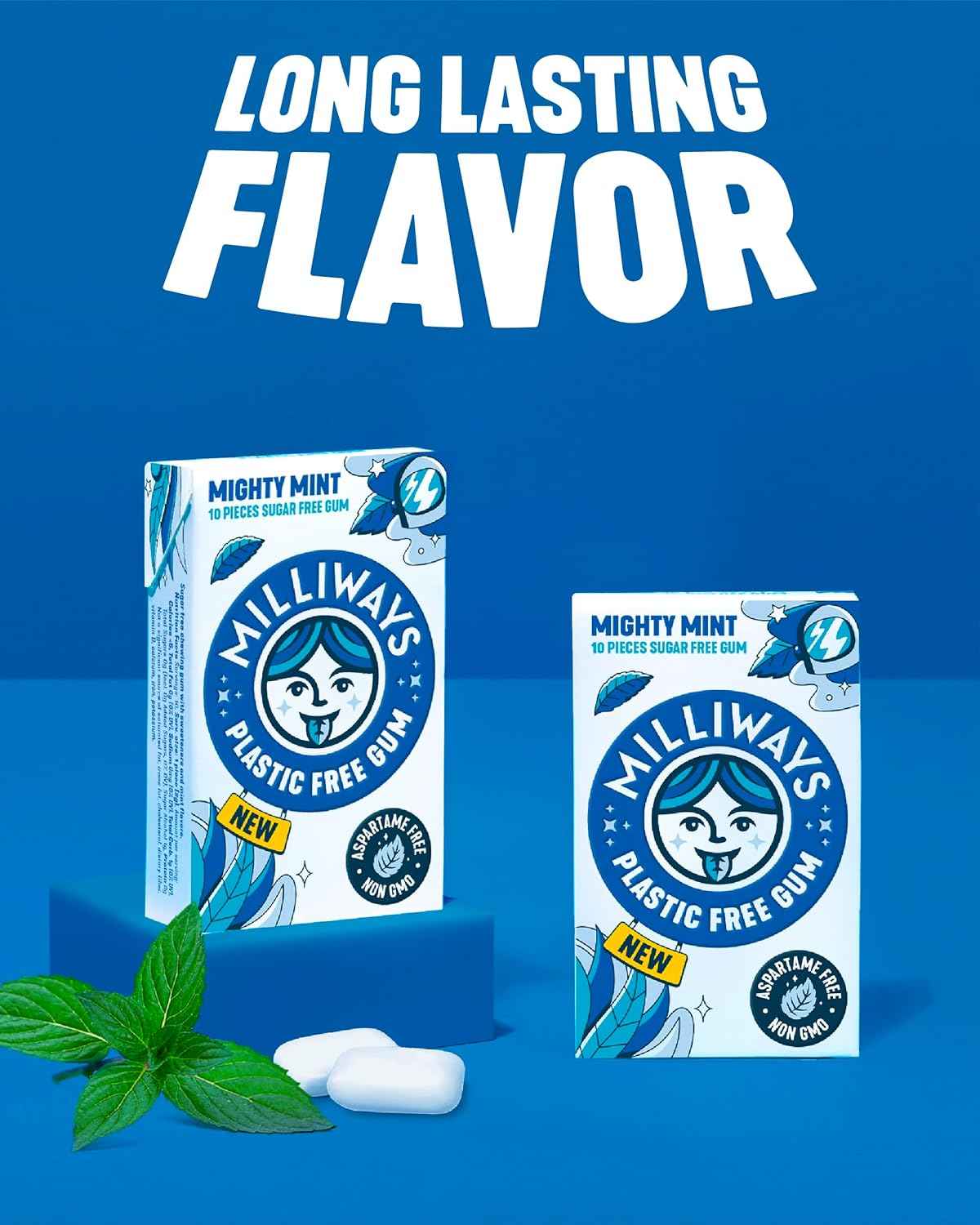 Milliways Mighty Mint | Portable Chewing Gum for Hiking and Camping, Xylitol Plastic Free 4 Pack