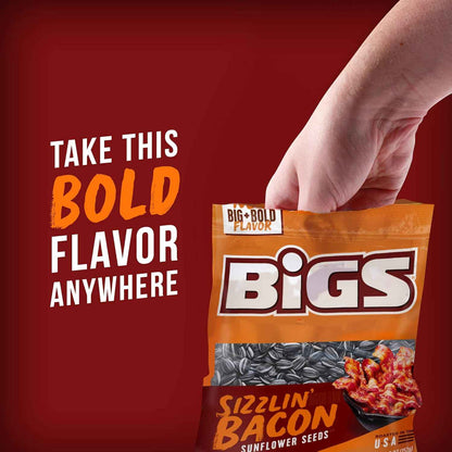 BIGS Sizzlin' Bacon Sunflower Seeds — Focus Snack for Study and Home Office, 5.35 oz Pouch