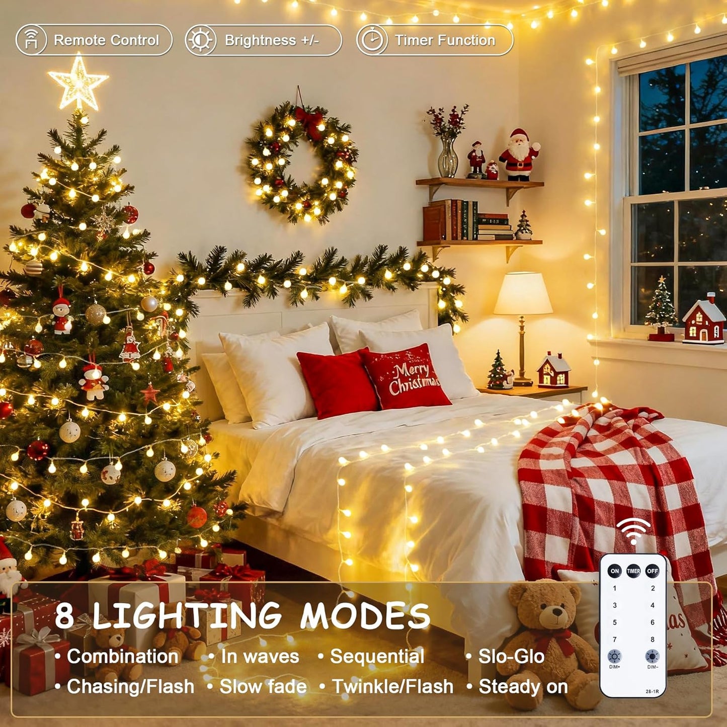 JMEXSUSS 100 LED Globe String Lights – Shatterproof Kids Room Decor, Safe Nursery and Playroom Lighting with Remote and Timer