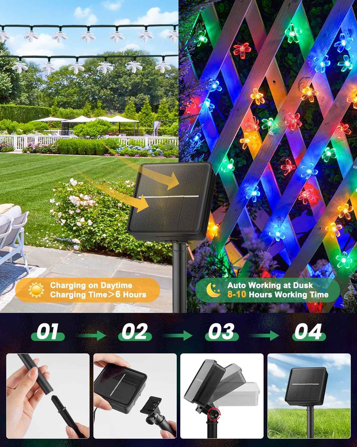Brightown Solar Cherry Blossom String Lights – Weatherproof Backyard & Fence Lighting for Outdoor Dining and Gatherings