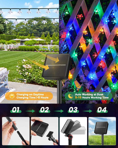 Brightown Solar Cherry Blossom String Lights – Weatherproof Backyard & Fence Lighting for Outdoor Dining and Gatherings