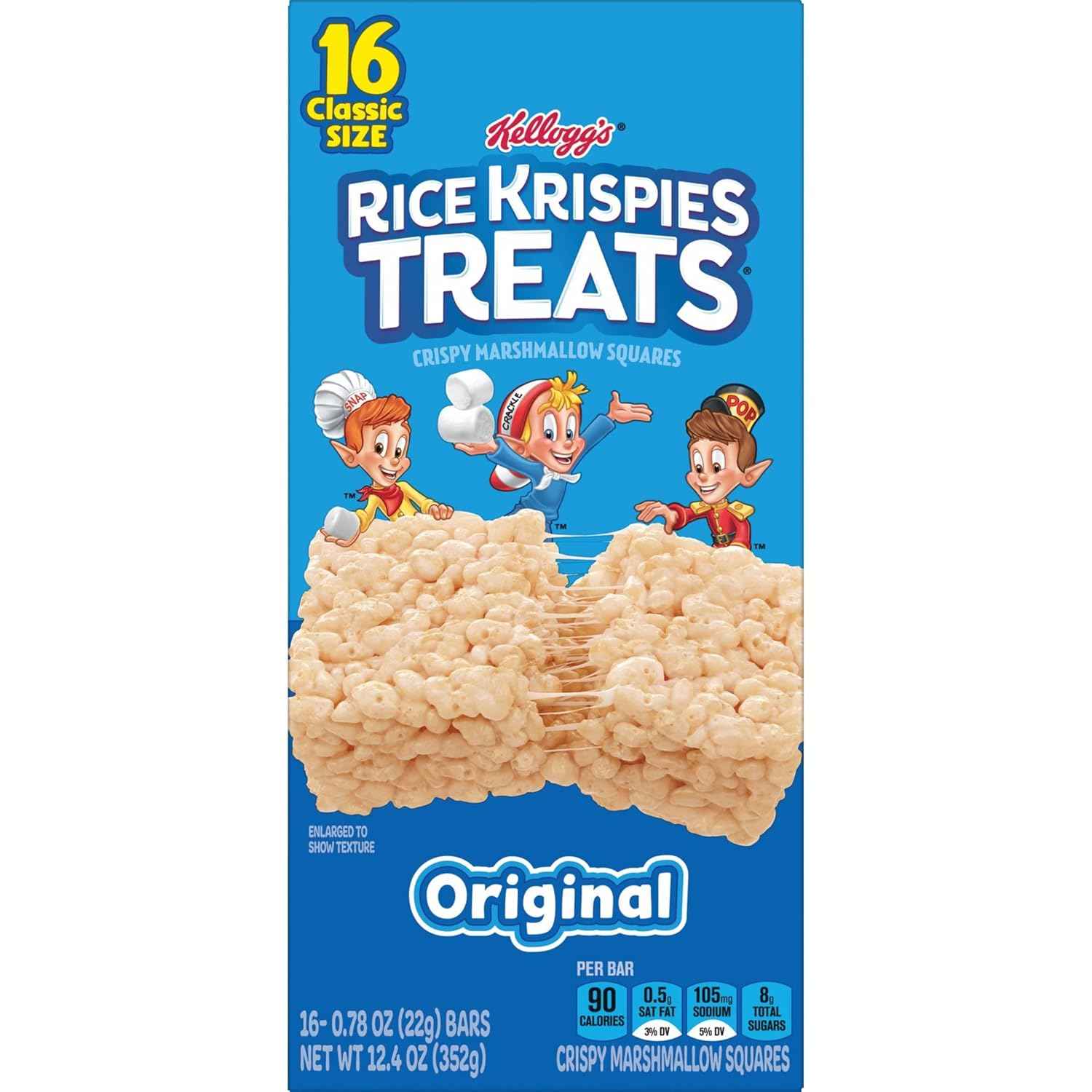 Kellogg's Rice Krispies Treats Crispy Marshmallow Squares – Desk Drawer Snack for Home Office Afternoon Pick-Me-Up, 12.4oz Box