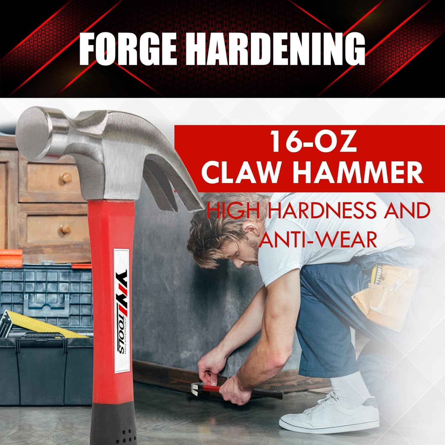 YIYITOOLS 16-oz Rip Hammer with Fiberglass Handle – Practical Gift for DIYers and Homeowners