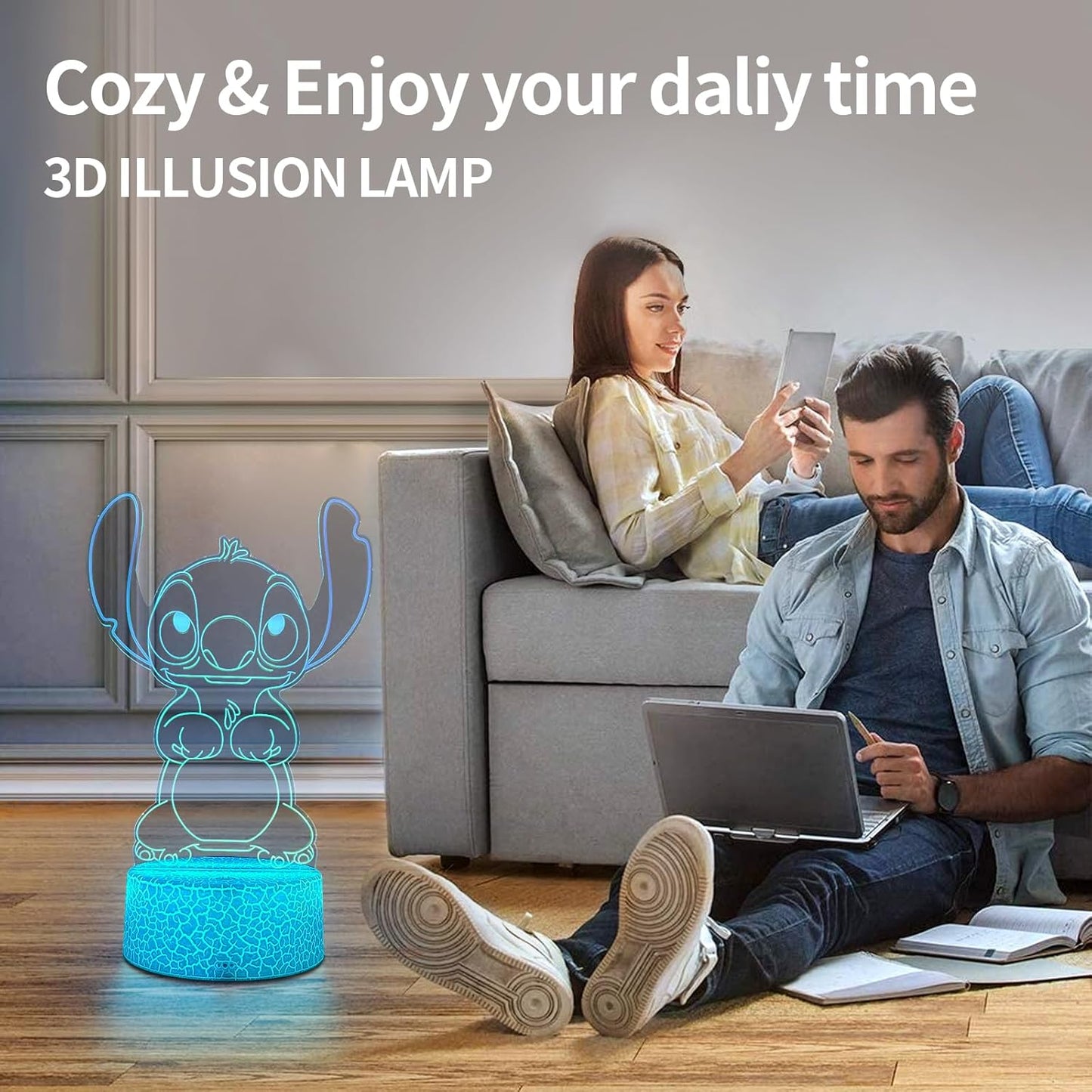Cool Night Light 3D LED Lamp – Modern Accent Lighting for Bedroom Nightstand and Dorm Room Desk Decor