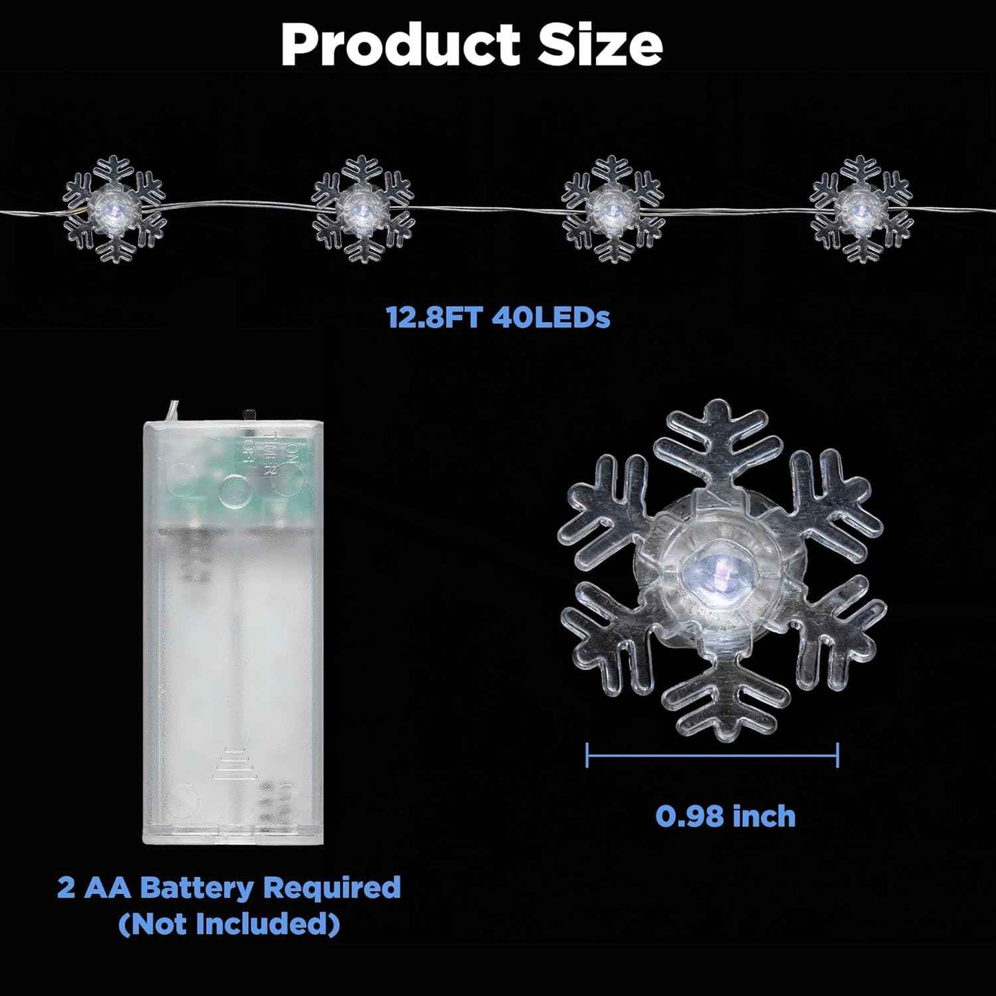 BlcTec LED Snowflake Fairy Lights – Aesthetic Bedroom Wall Light 12.8FT Copper Wire Battery Operated