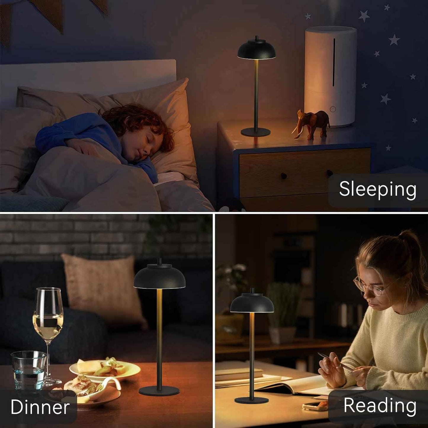 Moragin Matte Metal Rechargeable Accent Lamps 14-Inch – Dimmable Bedside Lamps for Cozy Home Ambiance